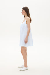 Лляна коротка сукня з бра біла
