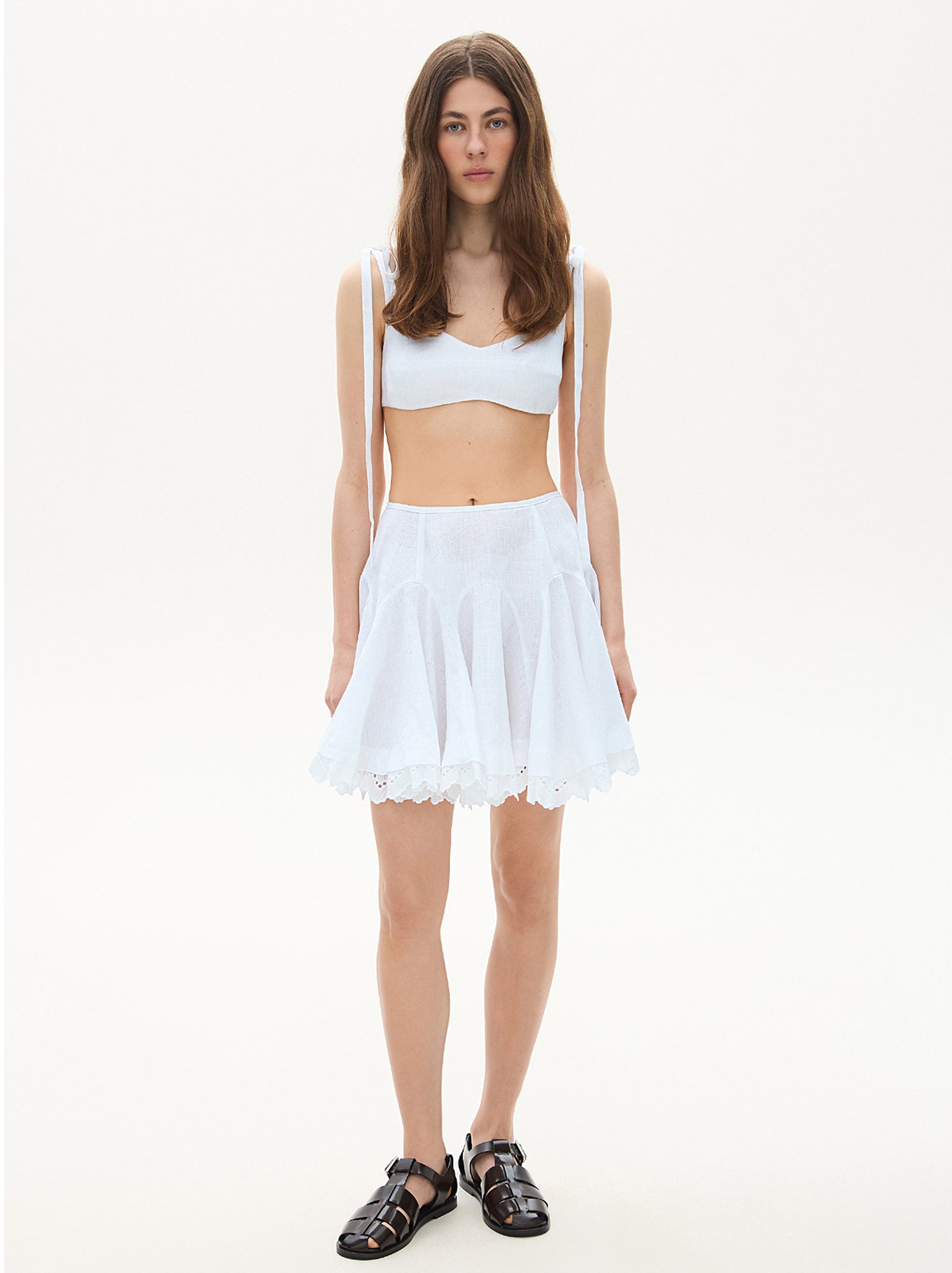 Linen mini skirt with lace white