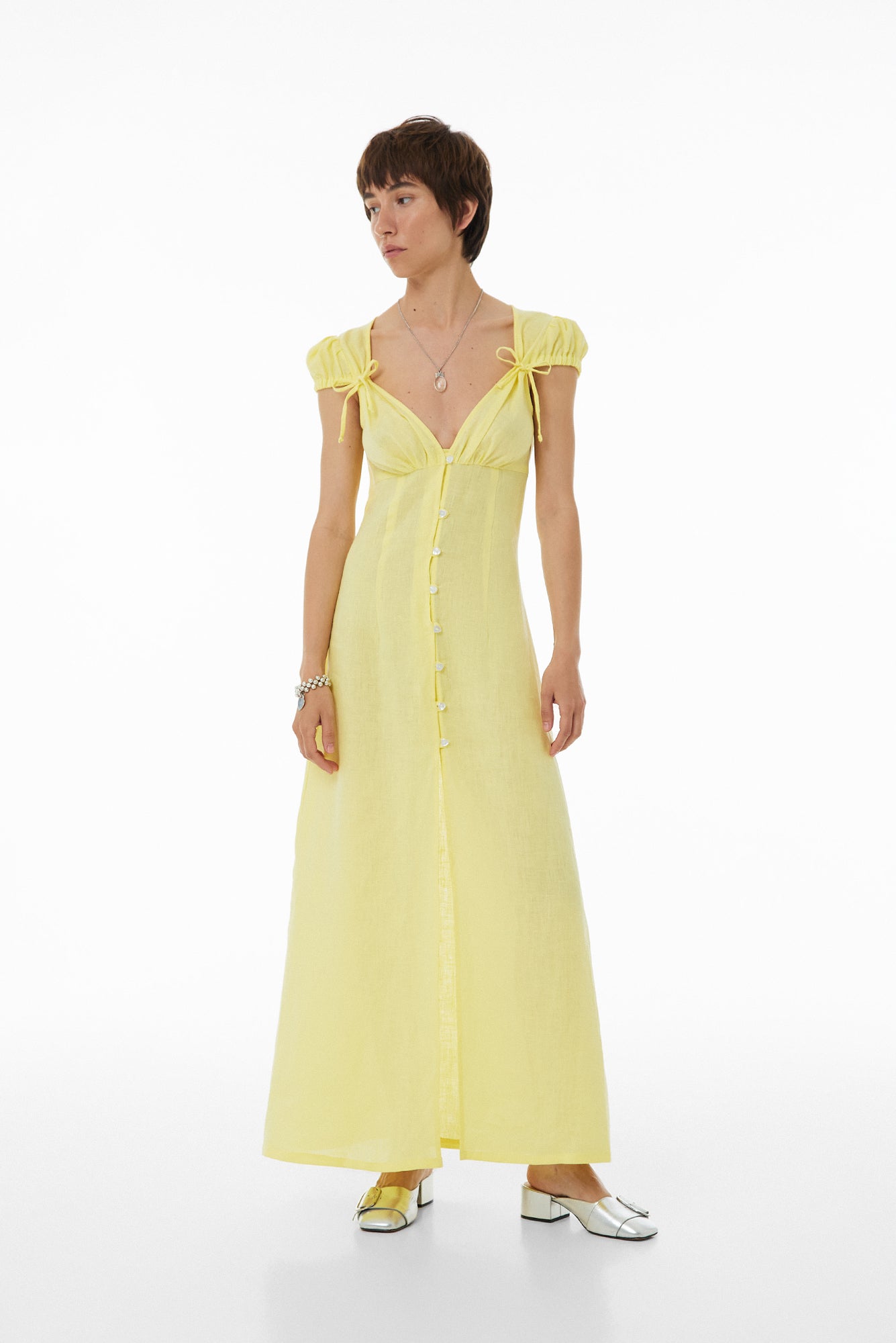 Сукня з ґудзиками з льону SS23 жовта