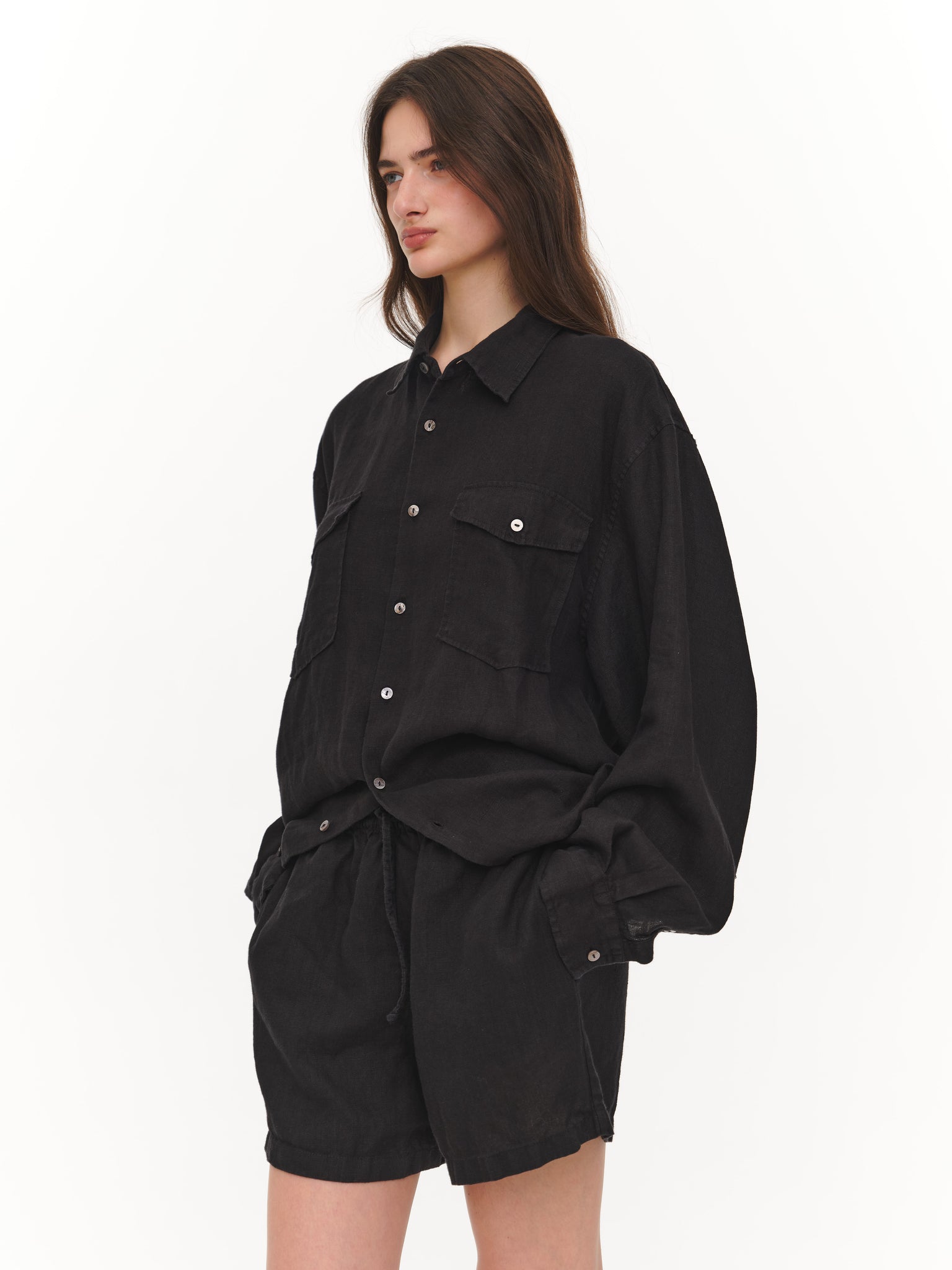 Basic linen shorts black