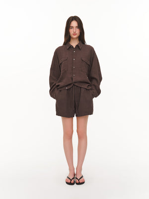 Loose-fit linen shirt brown