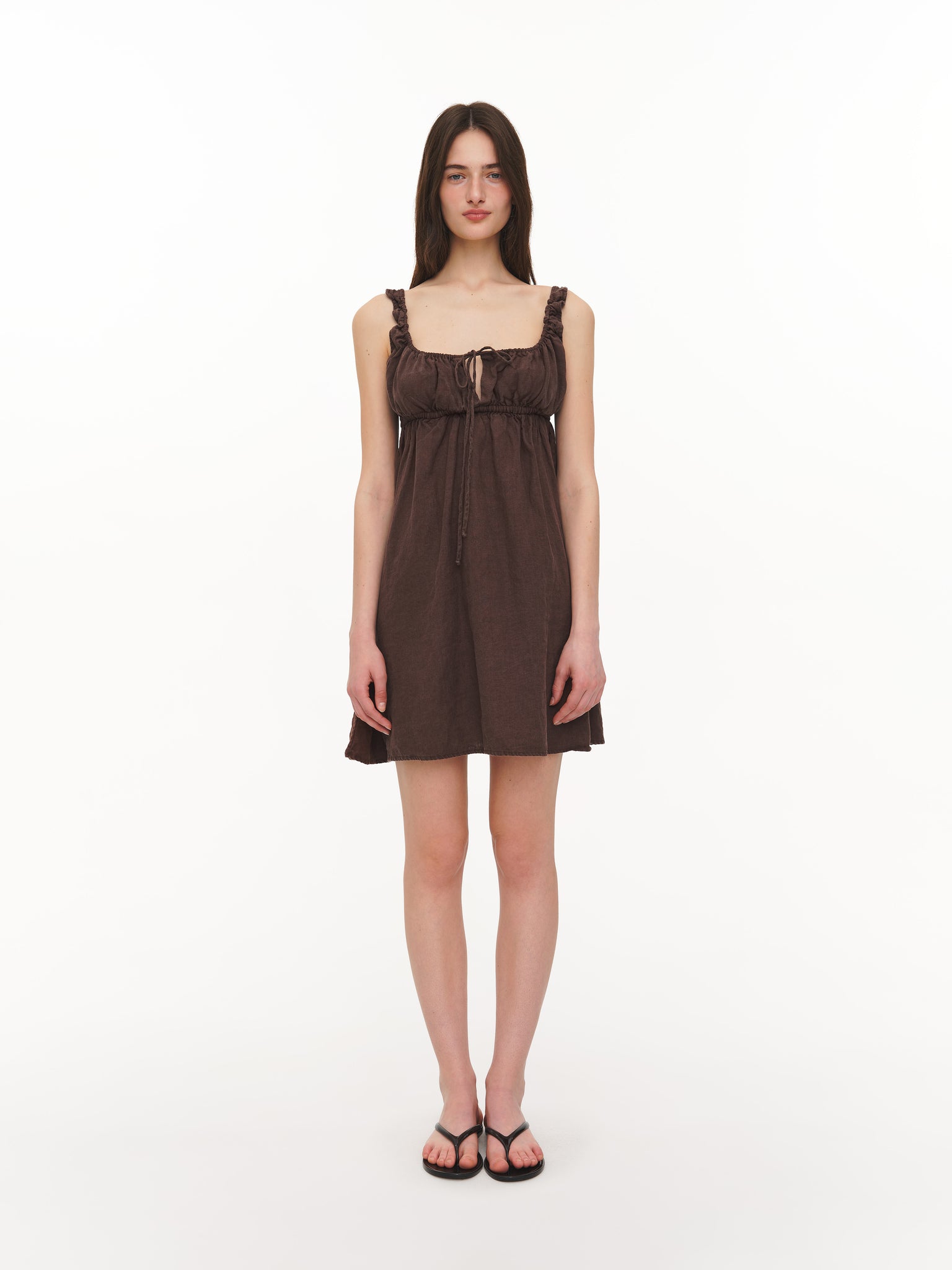 Linen mini dress brown