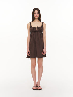 Linen mini dress brown