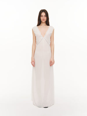 Cotton dress with lace and deep neckline